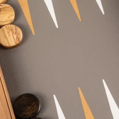 Kinder MANOPOULOS Backgammon, Graubeiges Straußenleder-Optik