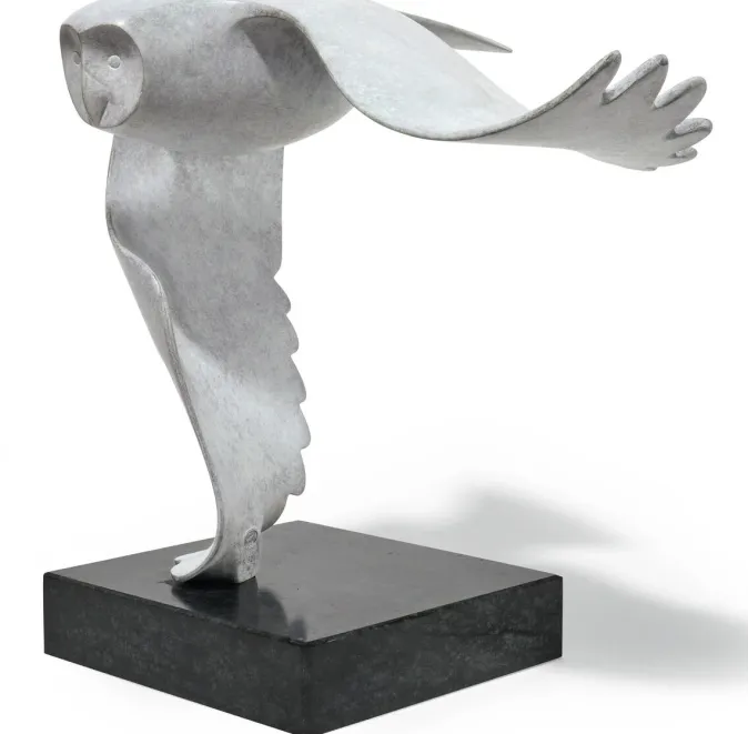 Ars mundi Evert den Hartog: Skulptur »Sneeuwuil - Schneeeule«, Bronze grau