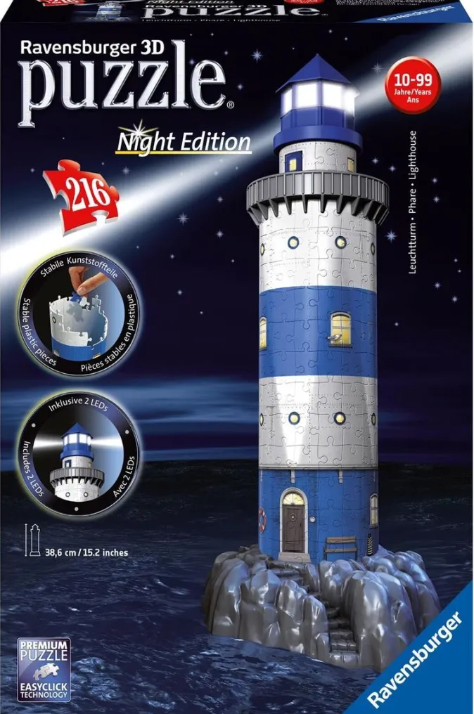 Kinder ZEIT Buchhandlung Leuchtturm bei Nacht. 3D-Puzzle 216 Teile