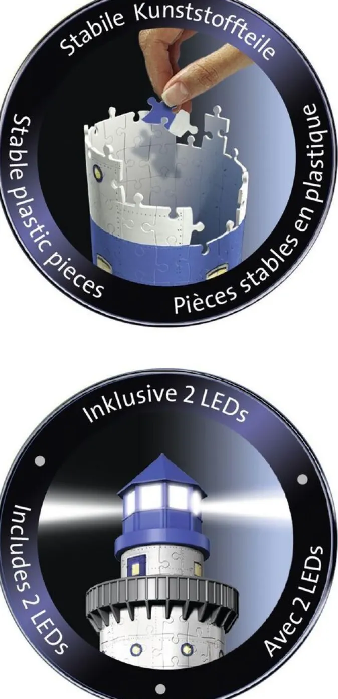 Kinder ZEIT Buchhandlung Leuchtturm bei Nacht. 3D-Puzzle 216 Teile