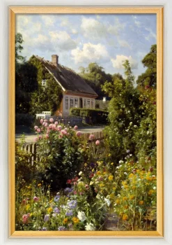 Ars mundi Peder Mork Mönsted: Bild »Blühender Vorgarten, Aalsgaarde« (1933), weiß-gold