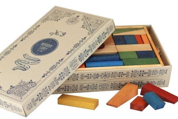 Kinder Wooden Story Regenbogen Holzbausteine - 63 Stück