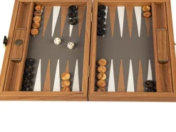 Kinder MANOPOULOS Reise-Backgammon, Graubeiges Straußenleder-Optik