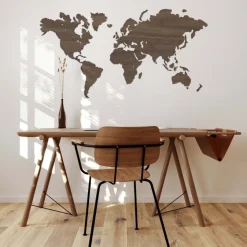 City Shapes Weltkarte aus Nussbaum